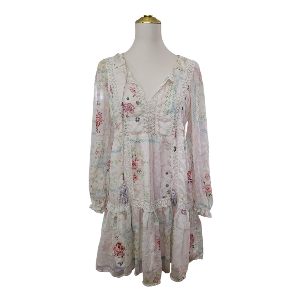 💕Penelope Rose Boho Sheer Sleeves Floral Fairycore Dress Womens Size M